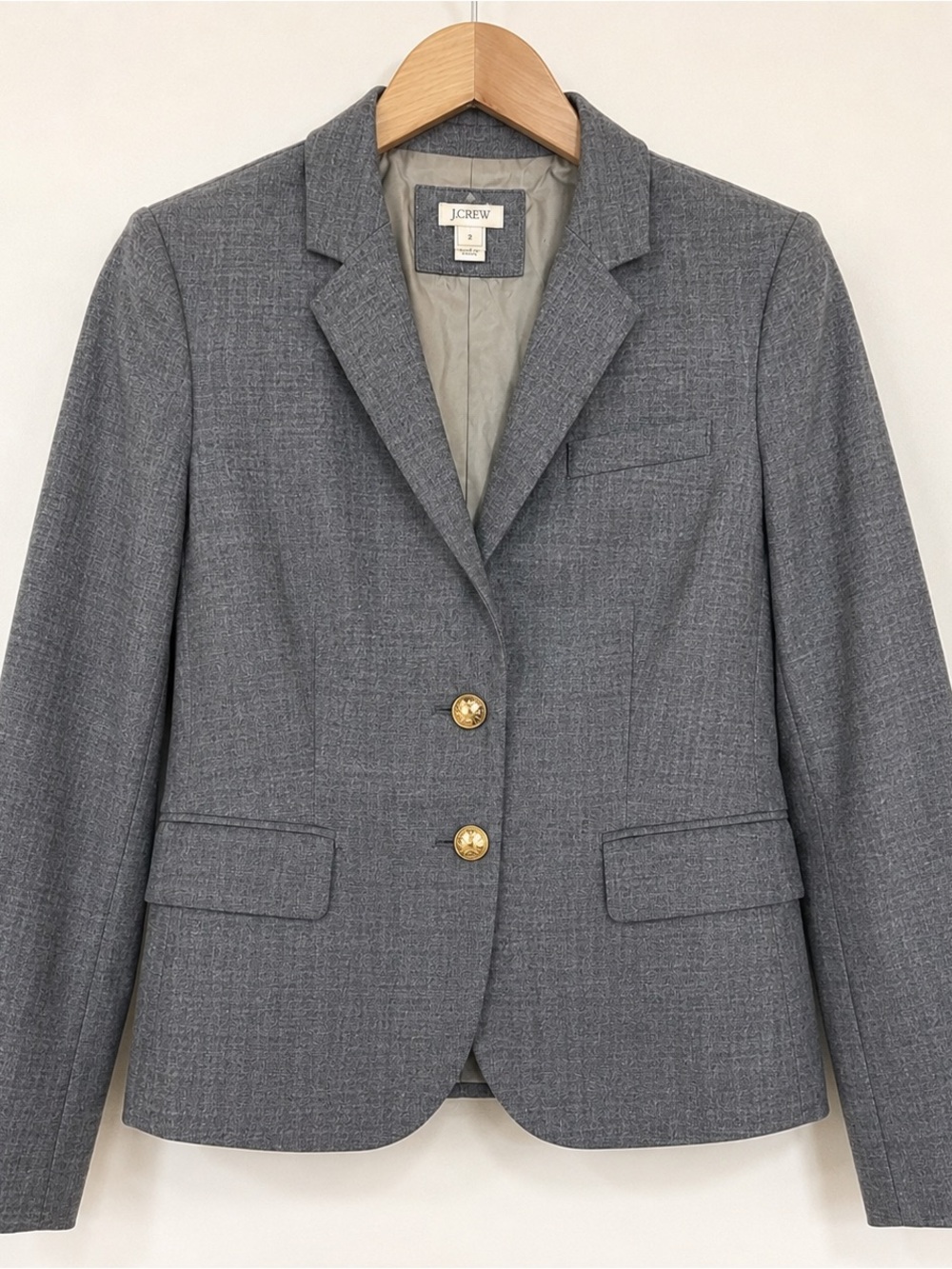 J.Crew Schoolboy Blazer Gray Wool Blend Gold Button Career Preppy Size 2